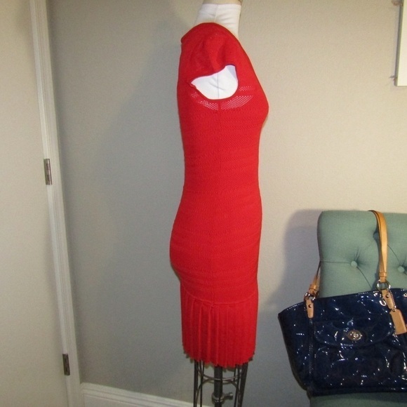 Catherine Malandrino Dress Red Bandage Bodycon Pleated Ruffle with Slip Sz S - Picture 4 of 12